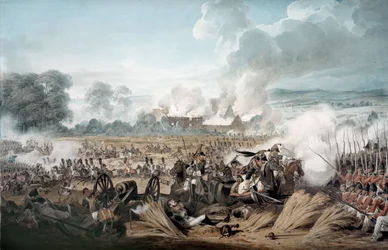 Angriff der französischen Kavallerie auf die britischen Quadrate in der Schlacht von Waterloo, 1815